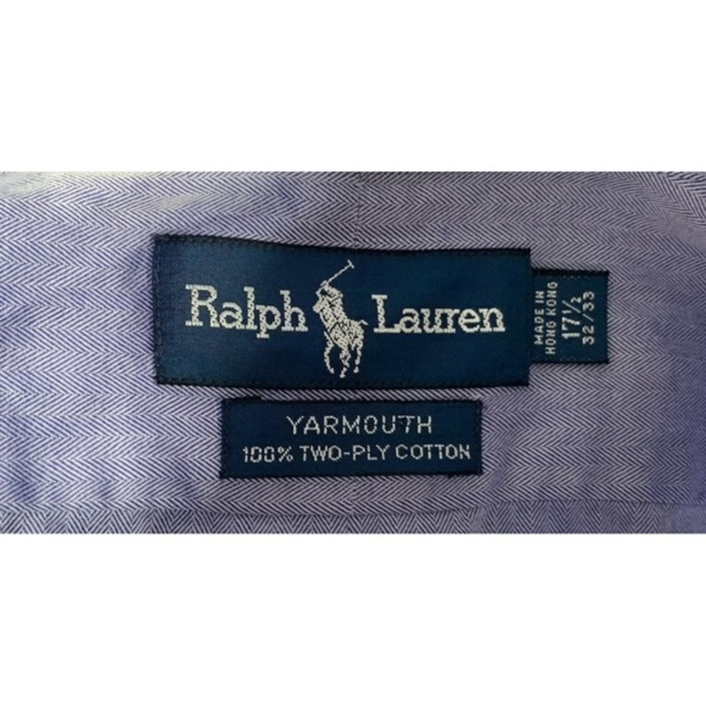 Ralph Lauren Mens 17.5 32/33 Yarmouth Blue Long Sleeve‎ Herringbone Stripe Shirt - Picture 4 of 9